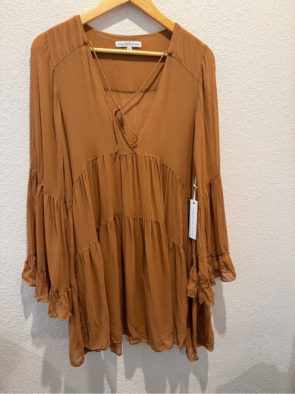 Amber Brown Tiered Peasant Tunic Top